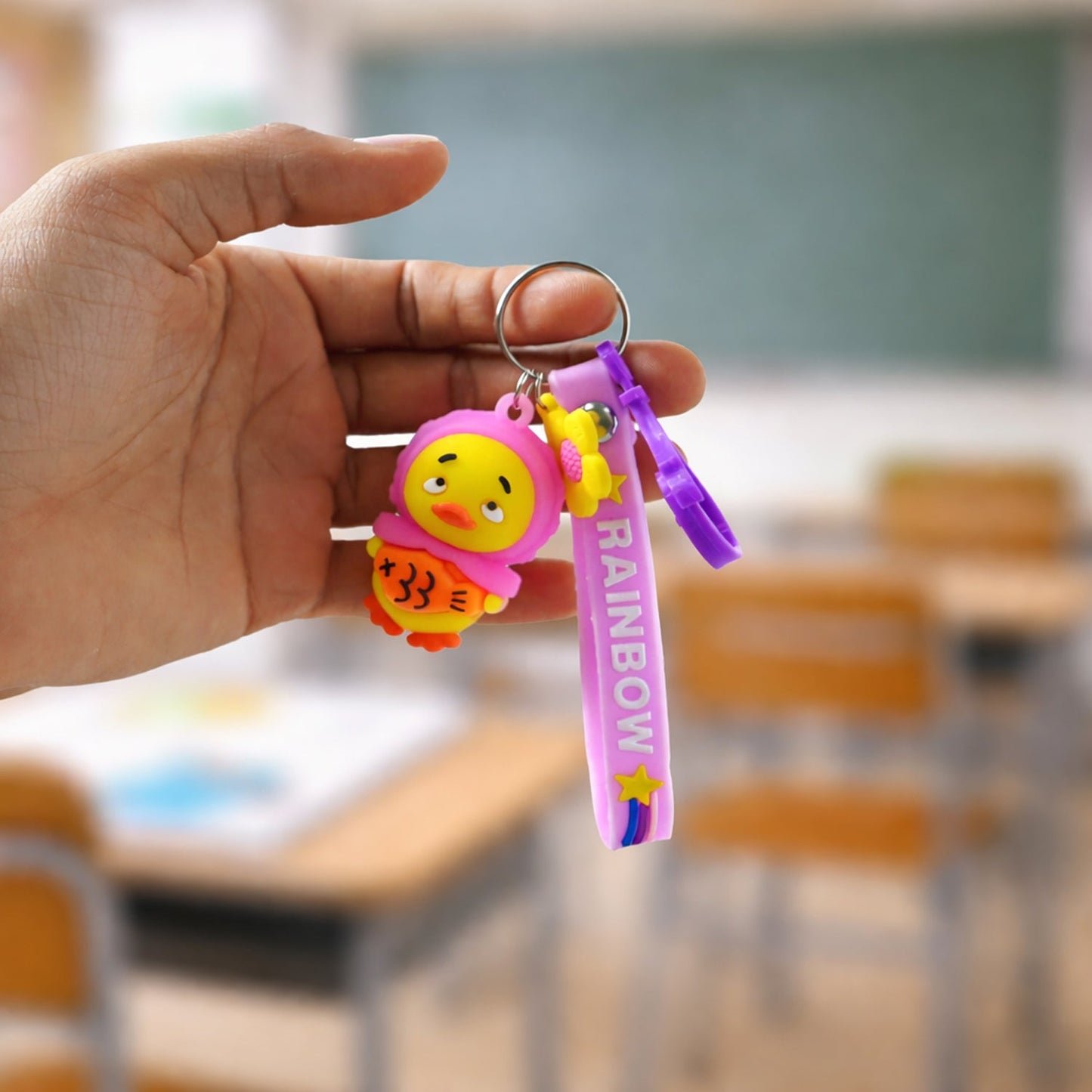 Cute Rainbow Strap Cartoon Duck Keychain (1 Pc)