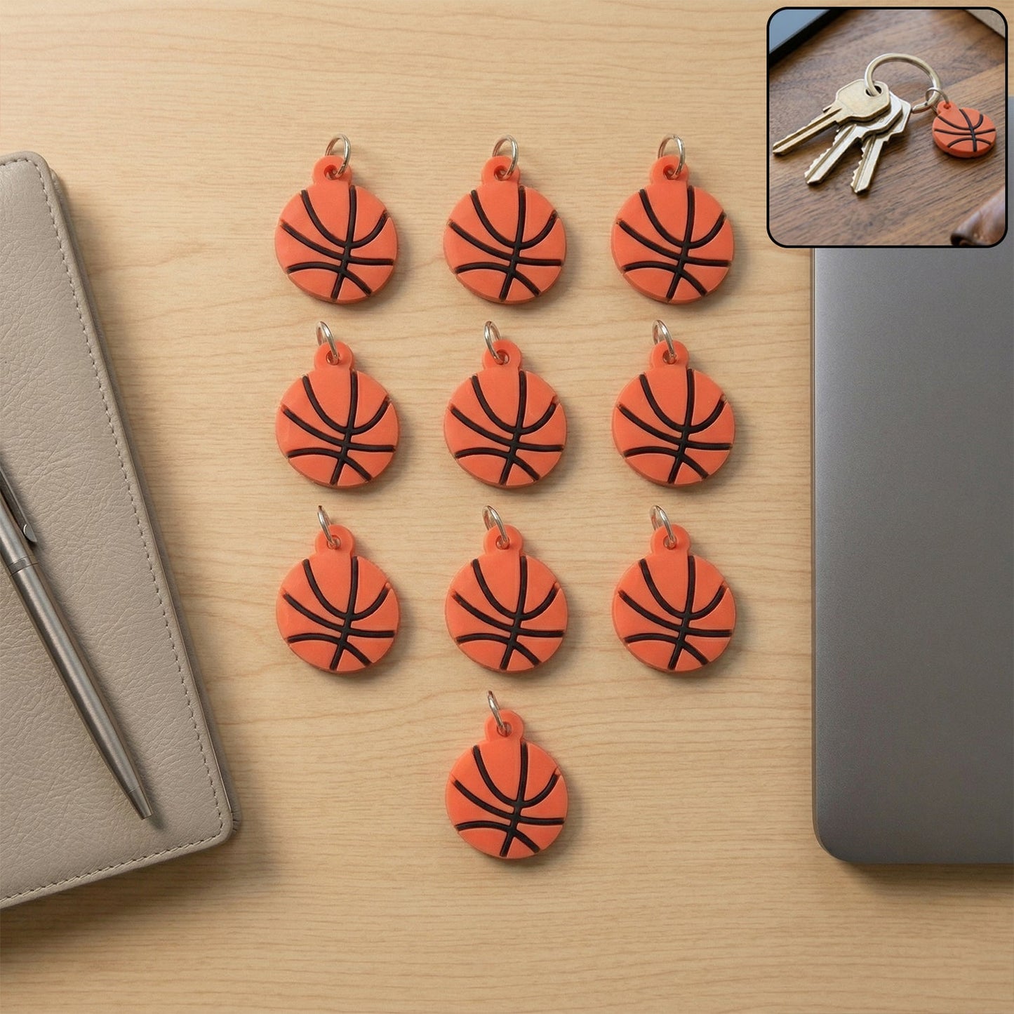 Basketball Design Bag Charm Keychain Set (10 Pc)